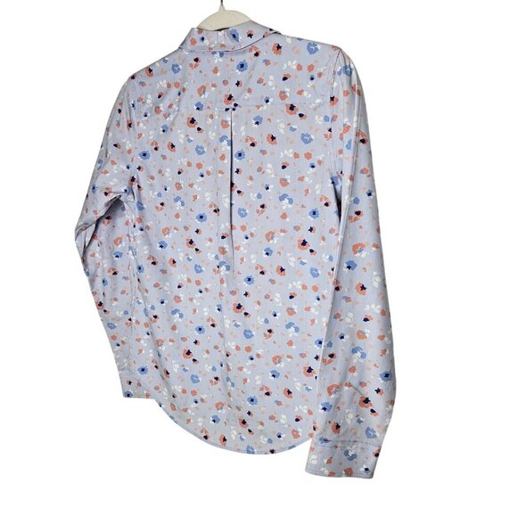 L.L.Bean Womens Wrinkle-Free Floral Button-Down Shirt XXS Light Blue 100% Cotton - Picture 2 of 9
